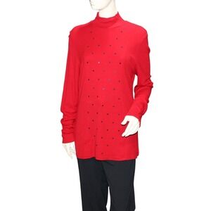 Marc Bower Large Red Embellished Long Sweater Ribbed Knit Y2K Stretch Tunic